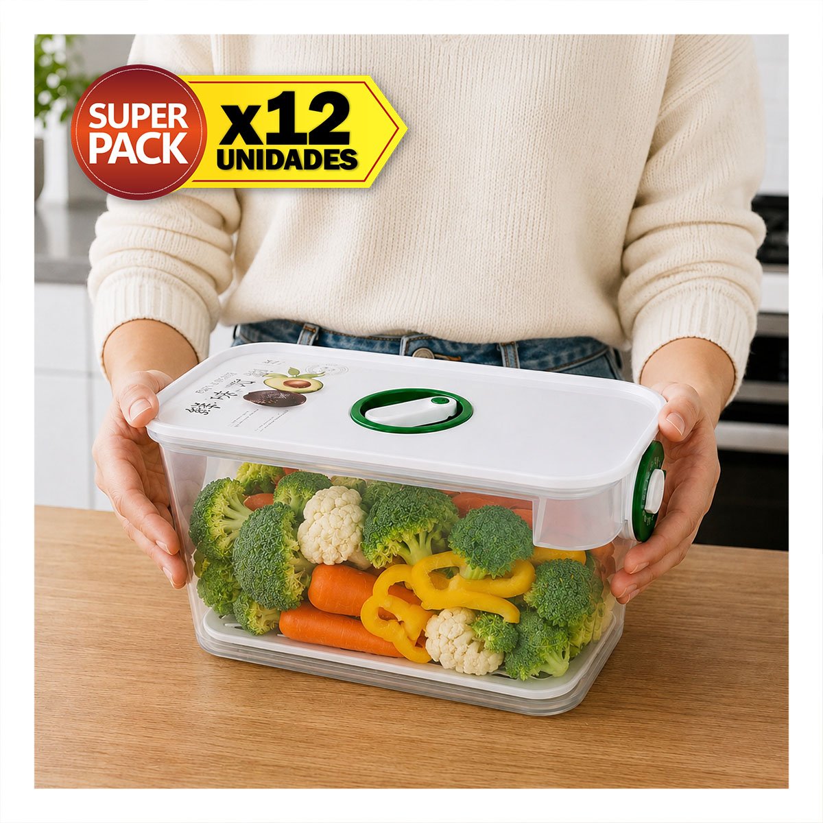 PACK12 ENVASE VERDE HERMÉTICO PARA GUARDAR COMIDAS PREPARADAS YREGALO STICKER - 1