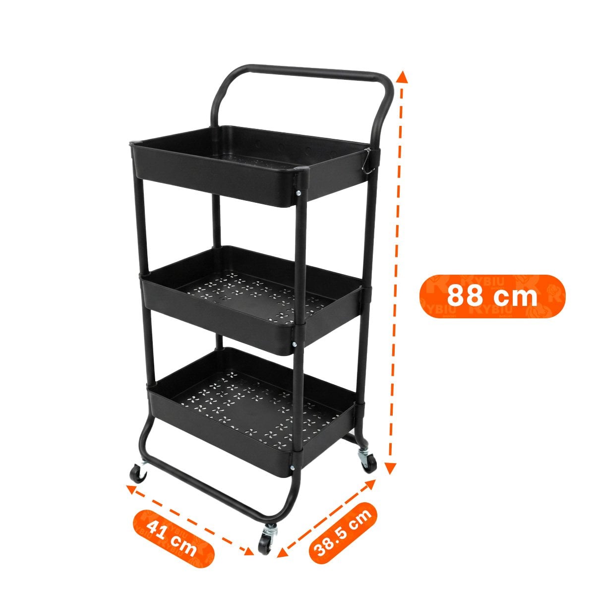 PACK2 ESTANTE CARRITO AUXILIAR 3 NIVELES MANGO GRANDE PRACTICO AHORRAR ESPACIO NEGRO - 3