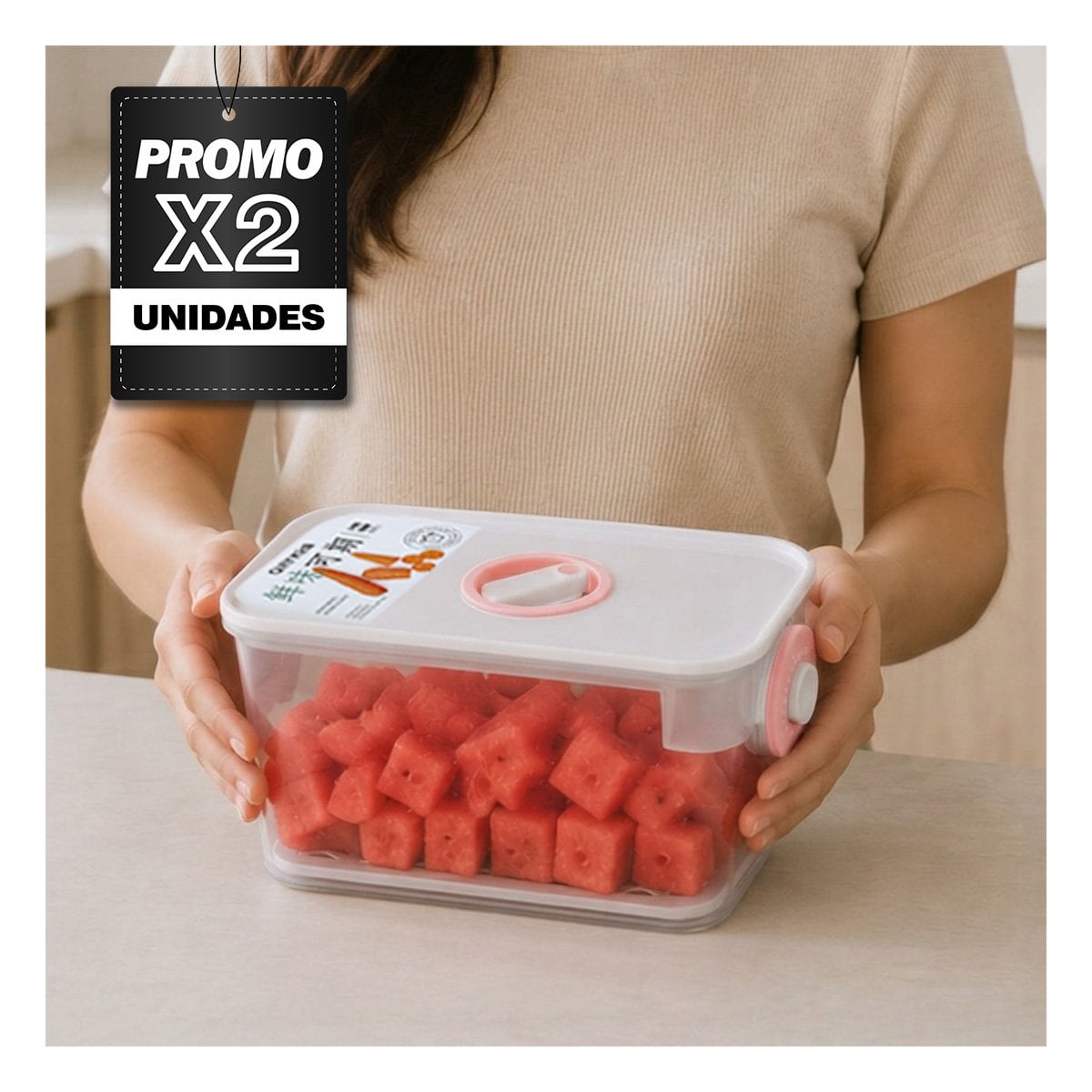 PACK2 ENVASE HERMÉTICO ROSADO PARA MANTENER ALIMENTOS FRESCOS EN LA COCINA YPAPEL REGALO - 1