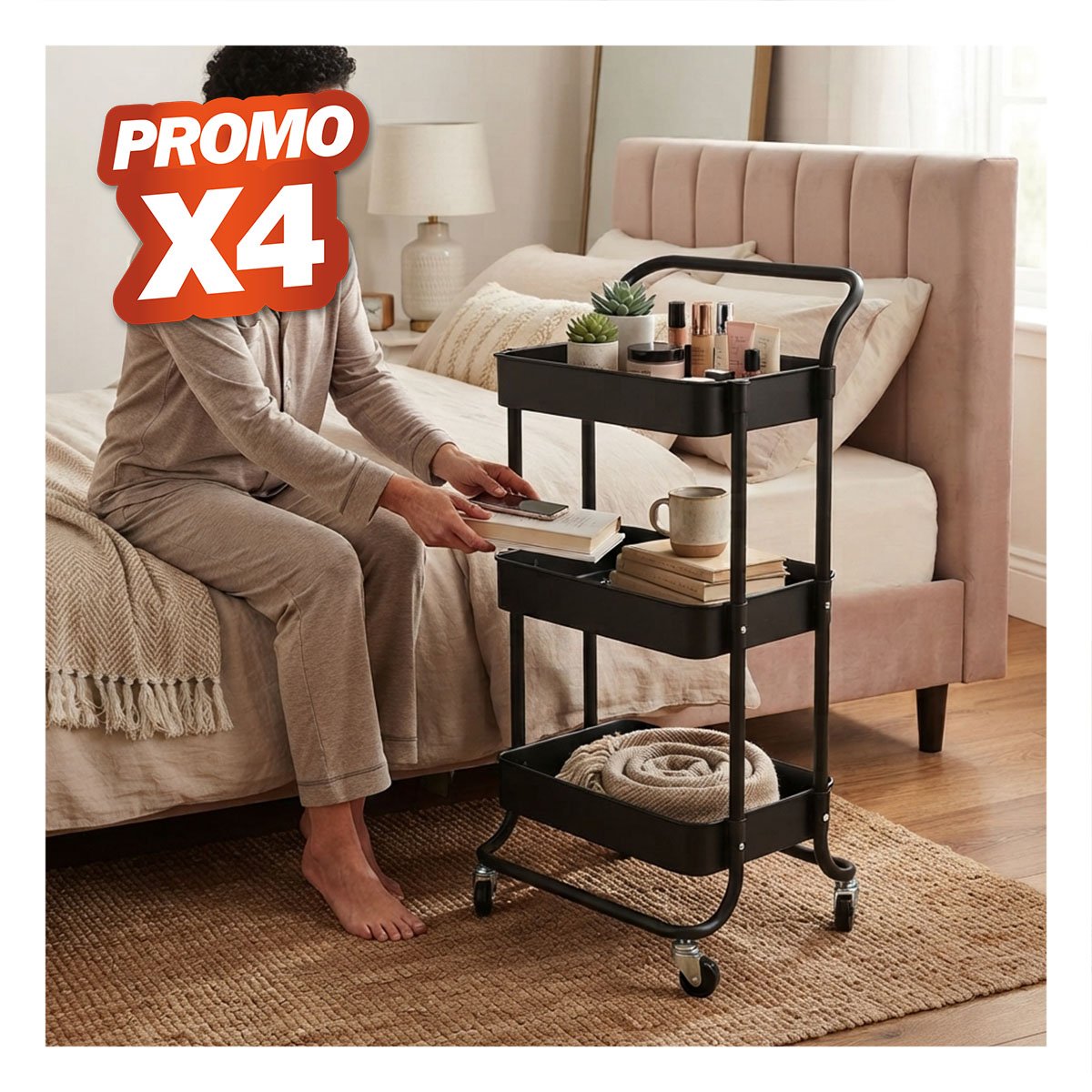 PACK4 ESTANTE CARRITO MULTIUSO DE 3 NIVELES MANGO GRANDE PARA COCINA NEGRO YREGALO STICKER - 1