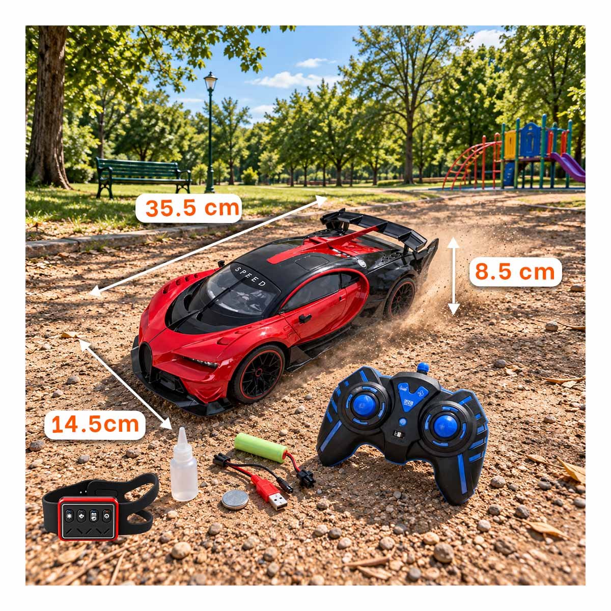 PACK4 CARRO A CONTROL REMOTO Y RELOJ DE PULSERA INFANTIL PARA NINOS COLOR ROJO YREGALO STICKER - 3
