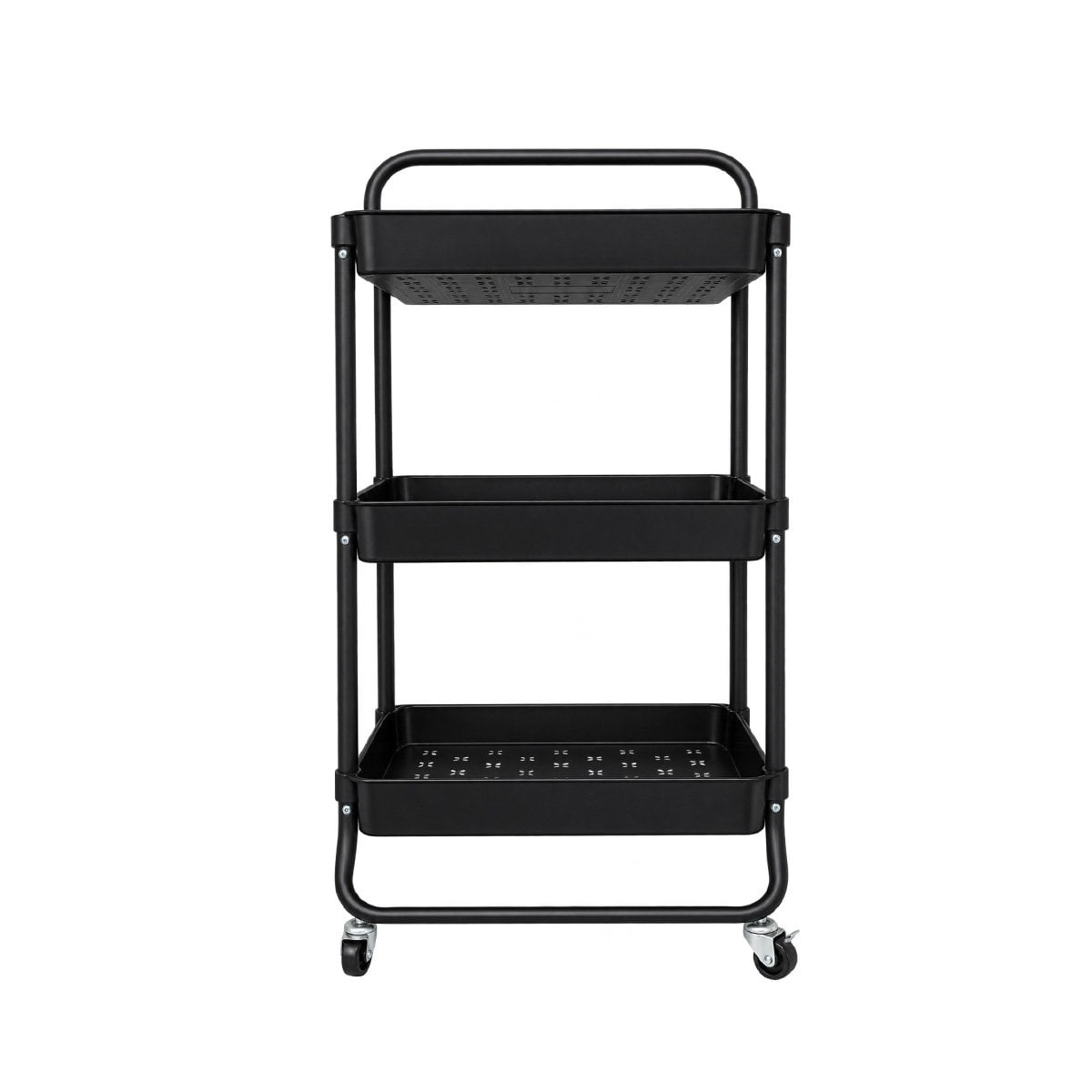ESTANTE CARRITO AUXILIAR DE 3 NIVELES MANGO GRANDE ASAS DE METAL CASA NEGRO Y STICKY - 1