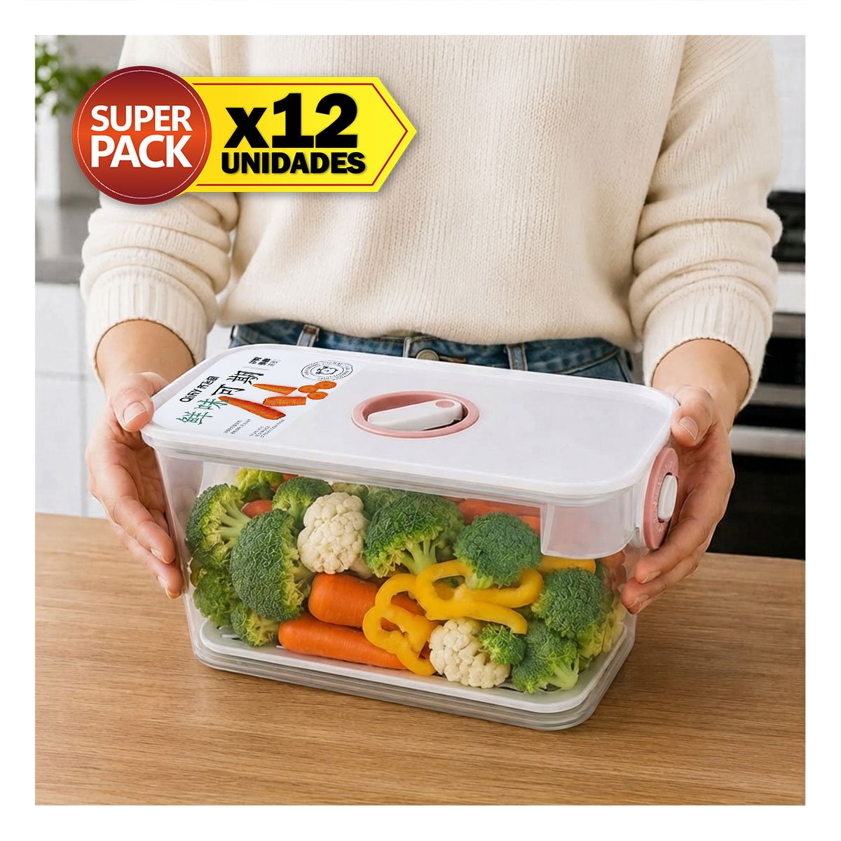 PACK12 ENVASE ROSADO HERMÉTICO PARA GUARDAR COMIDAS PREPARADAS YREGALO STICKER - 1