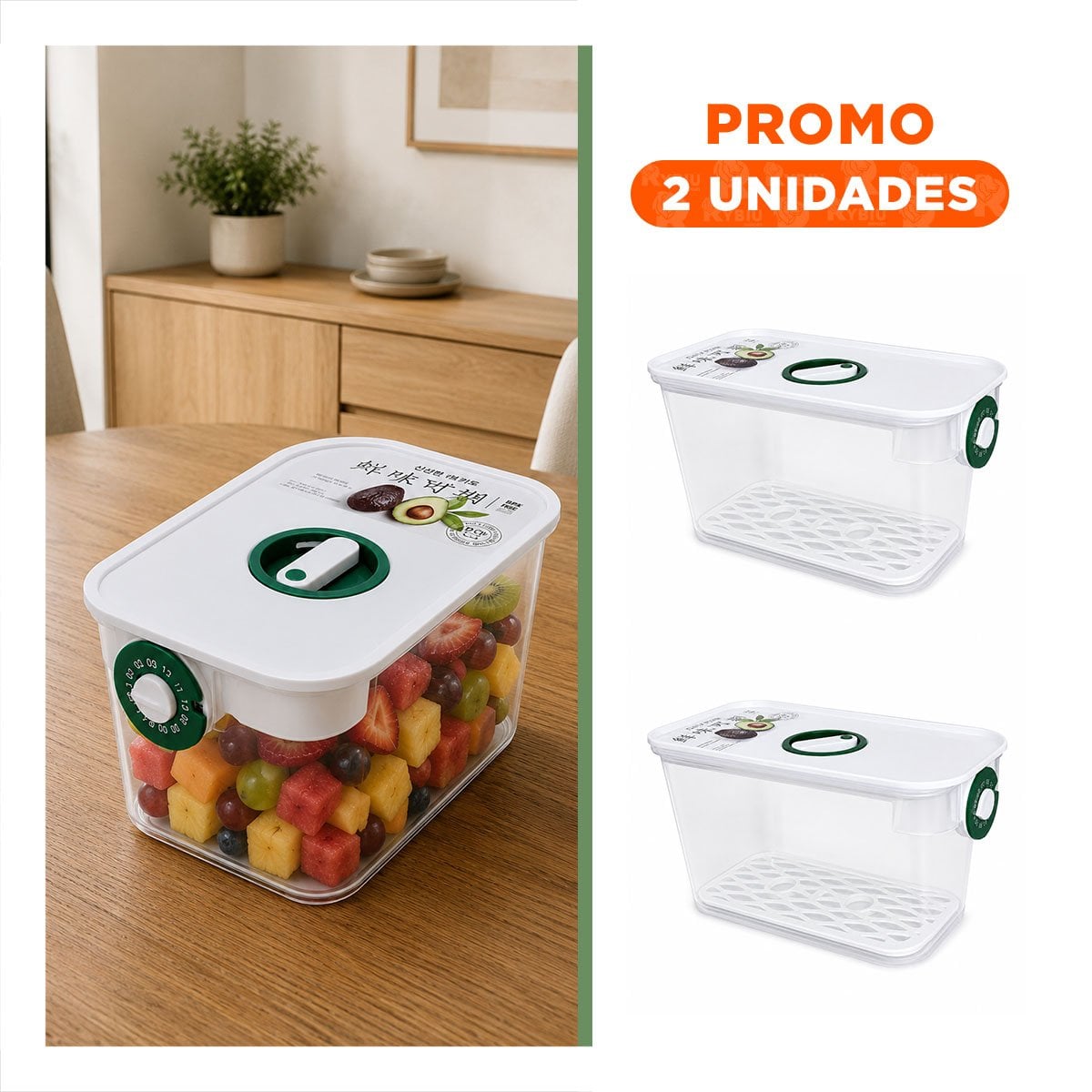 PACK2 RECIPIENTE VERDE PARA CONSERVAR COMIDAS CON TAPA HERMÉTICA - 1