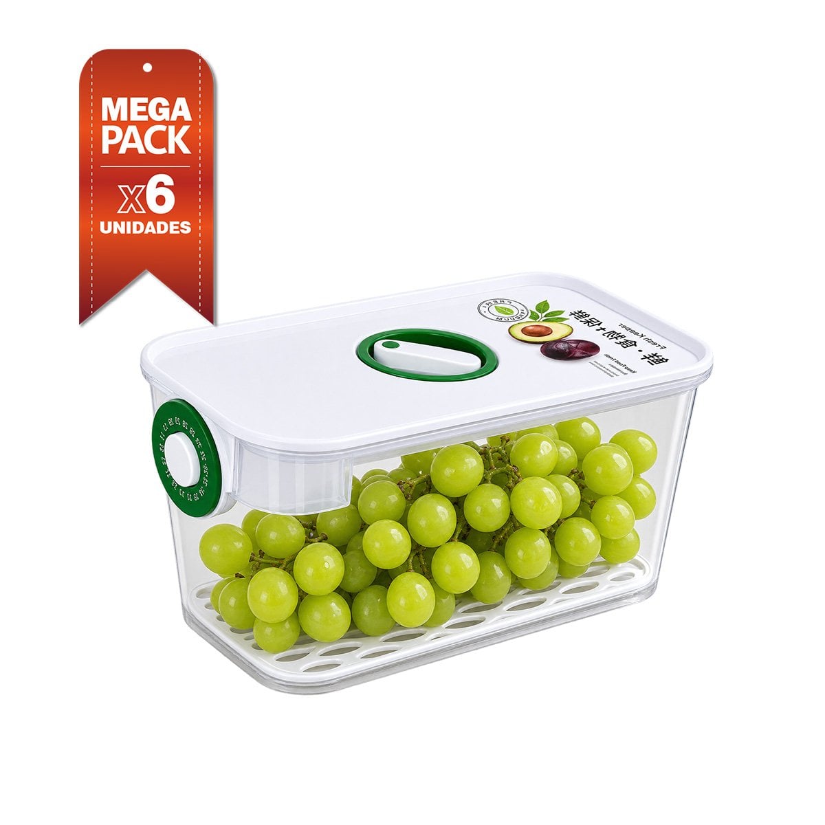 PACK6 ENVASE PARA GUARDAR ALIMENTOS VERDE CON CIERRE HERMÉTICO YREGALO STICKER - 1
