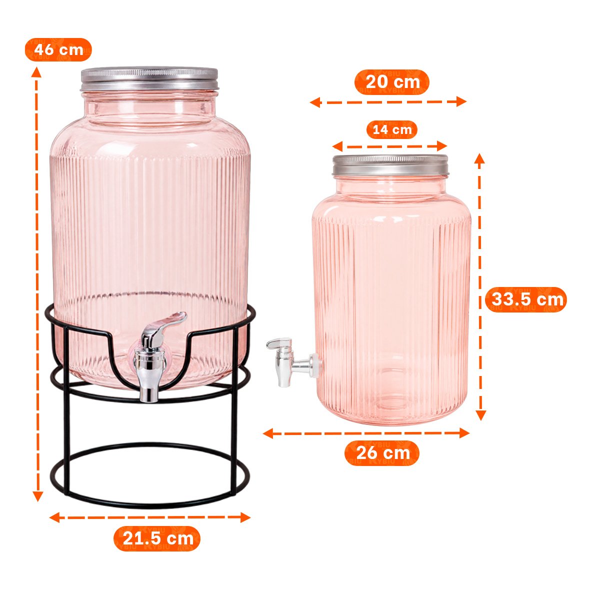 DISPENSADOR PARA BEBIDAS 8L CON BASE CIRCULAR METALICA TRANSPARENTE NARANJA - 2