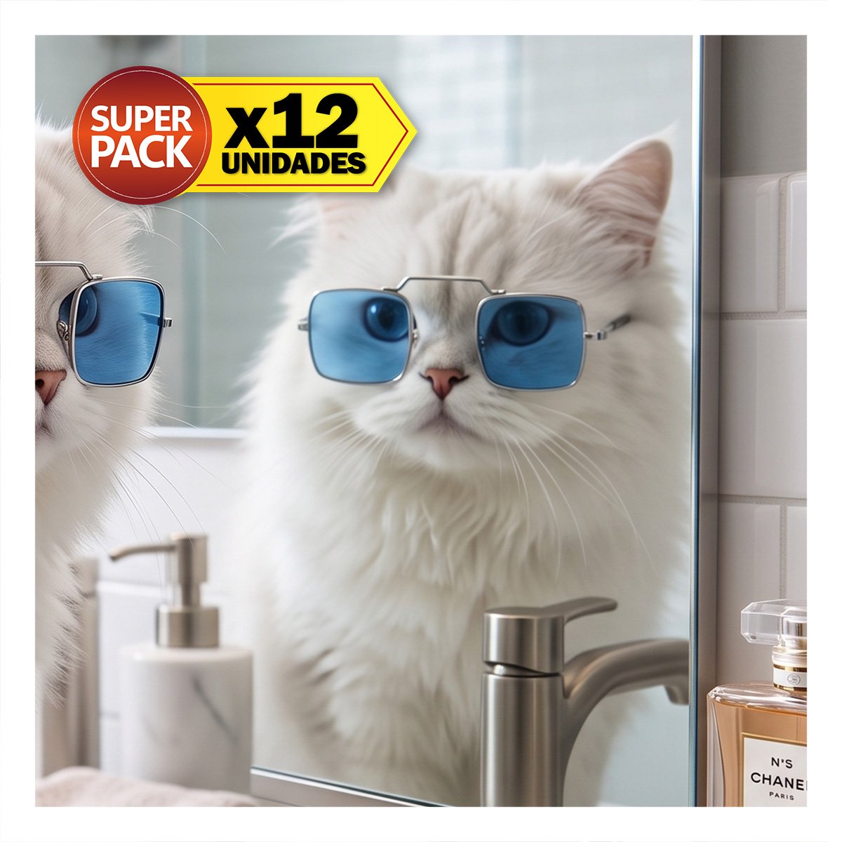 PACK12 ANTEOJOS DECORATIVOS PARA MASCOTA CON DISENO CUADRADO AZUL PARA EVENTOS YREGALO STICKER - 1