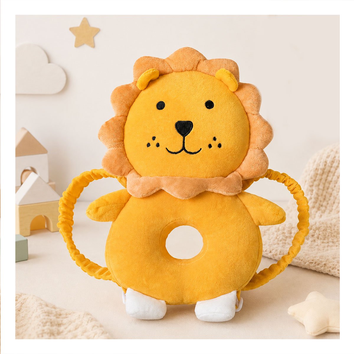 ALMOHADA LEON AMARILLO CON DISENO INFANTIL PARA BEBE Y PROTECCION ANTI CAIDA - 1