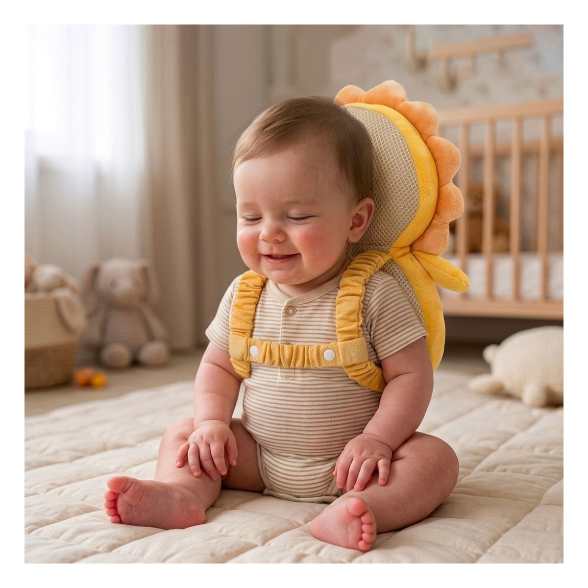 COJIN PROTECTOR PARA CAMA DE BEBE LEON AMARILLO CON DISENO INFANTIL Y PAPEL REGALO - 1