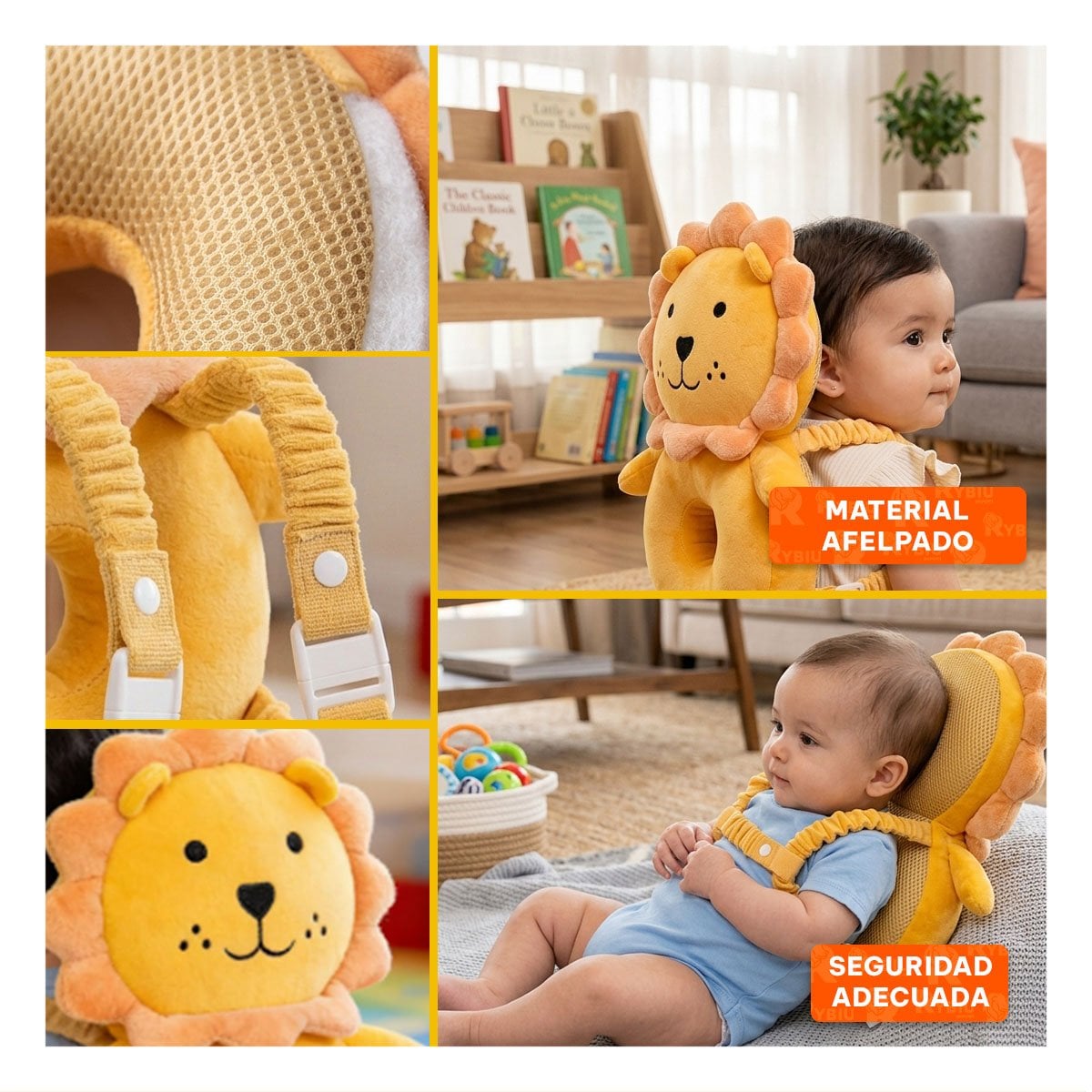 COJIN PROTECTOR PARA CAMA DE BEBE LEON AMARILLO CON DISENO INFANTIL Y PAPEL REGALO - 2