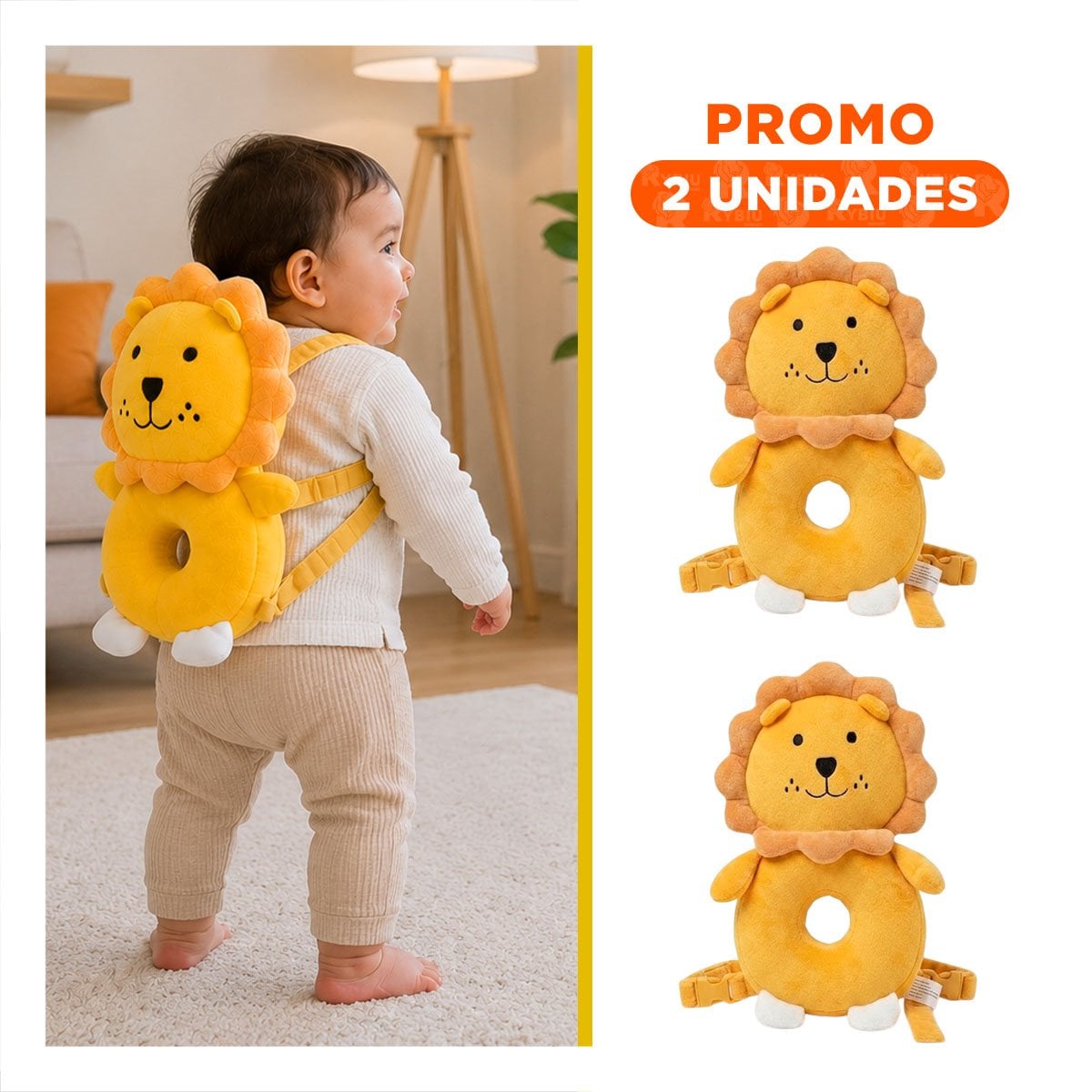 PACK2 COJIN LEON AMARILLO PARA BEBE CON PROTECCION ANTI CAIDA EN CAMA INFANTIL - 1