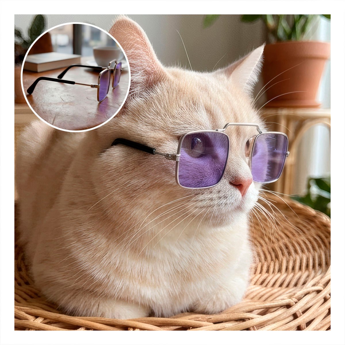 PACK6 ANTEOJOS PARA MASCOTA MORADO CON ESTILO CUADRADO PARA DISFRACES YREGALO STICKER - 2