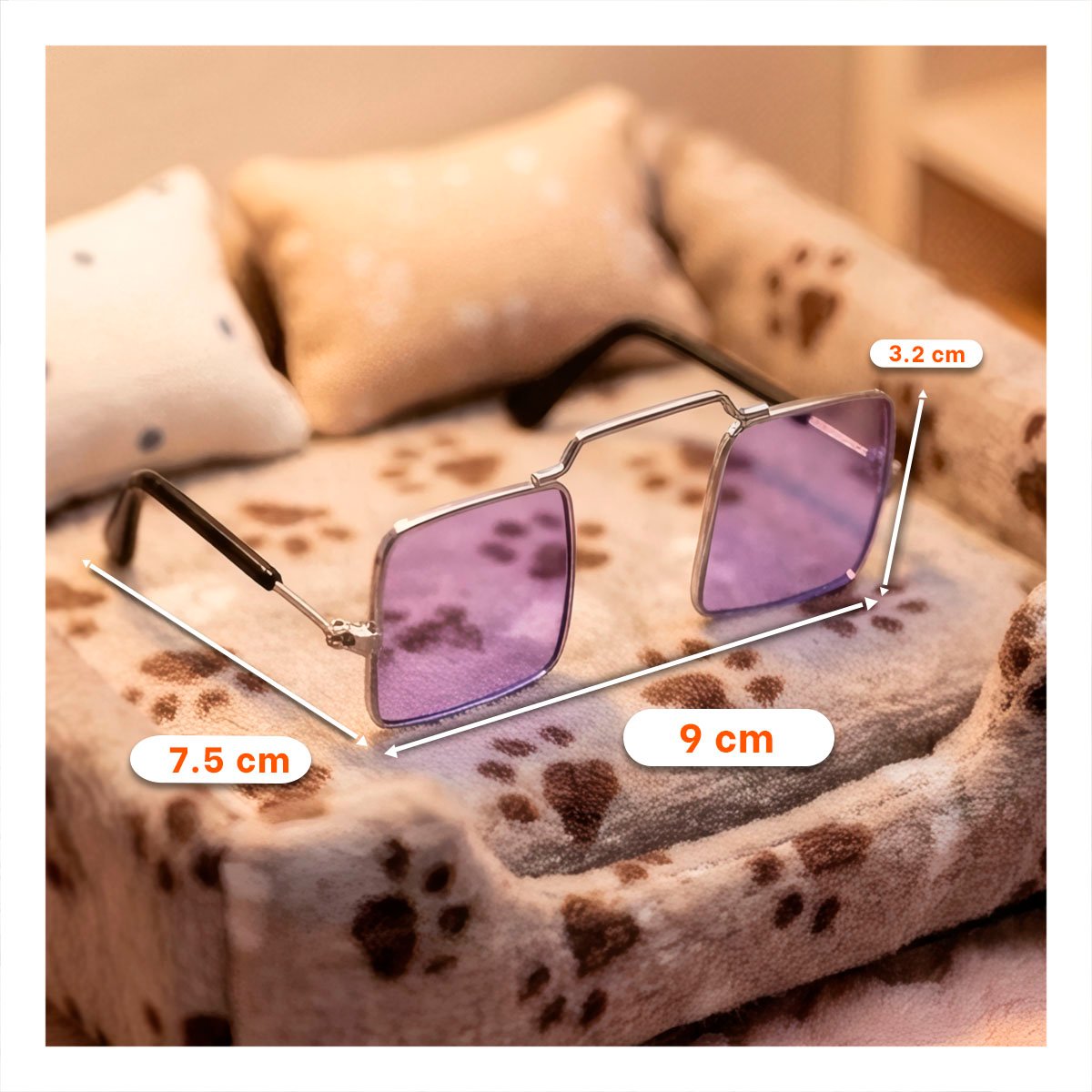PACK6 ANTEOJOS PARA MASCOTA MORADO CON ESTILO CUADRADO PARA DISFRACES YREGALO STICKER - 3