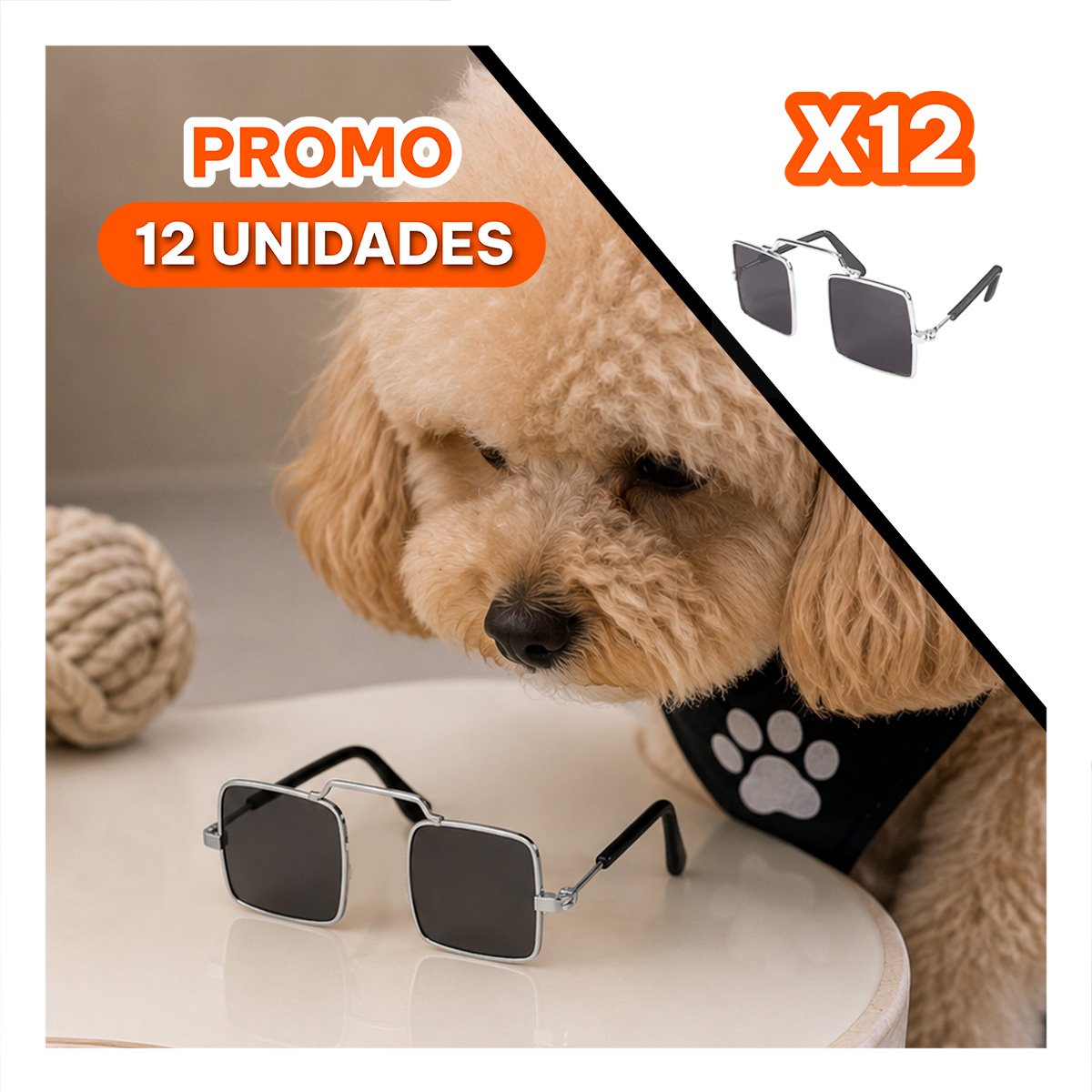 PACK12 LENTES PARA MASCOTA CON FORMA CUADRADA NEGRO PARA REUNIONES FAMILIARES - 1