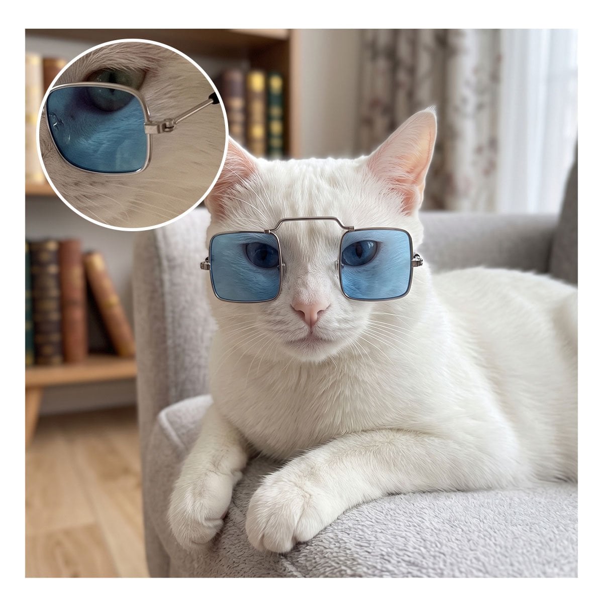 PACK2 ACCESORIO AZUL PARA MASCOTA CON LENTES CUADRADOS PARA SESIONES DE FOTOS YREGALO STICKER - 2