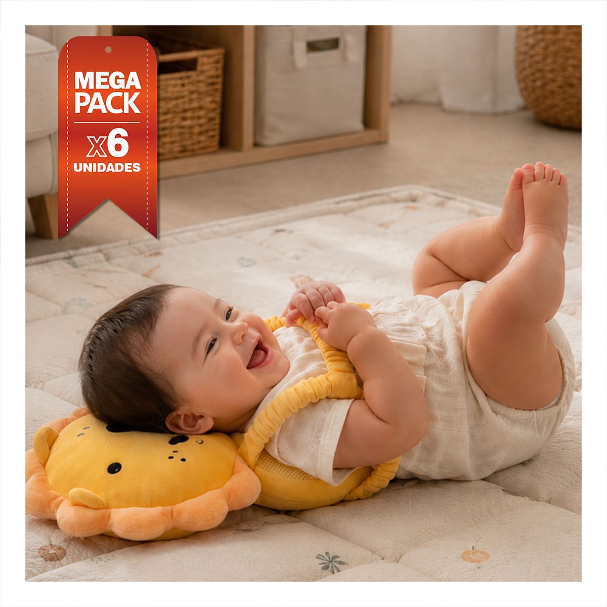 PACK6 COJIN PARA BEBE LEON AMARILLO CON PROTECCION INFANTIL ANTI CAIDA YREGALO STICKER - 1