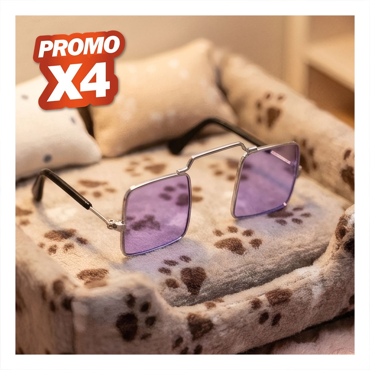 PACK4 ANTEOJOS PARA MASCOTA CON MARCO CUADRADO MORADO PARA PASEOS DIARIOS YREGALO STICKER - 1