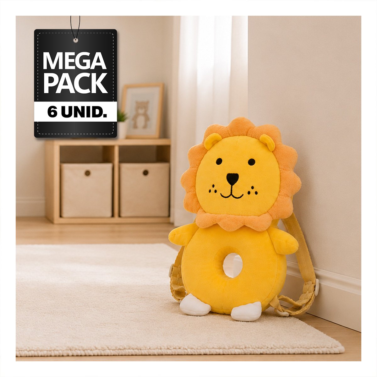 PACK6 ALMOHADA ANTI CAIDA LEON AMARILLO PARA DESCANSO DE BEBE EN CAMA INFANTIL YPAPEL REGALO - 1