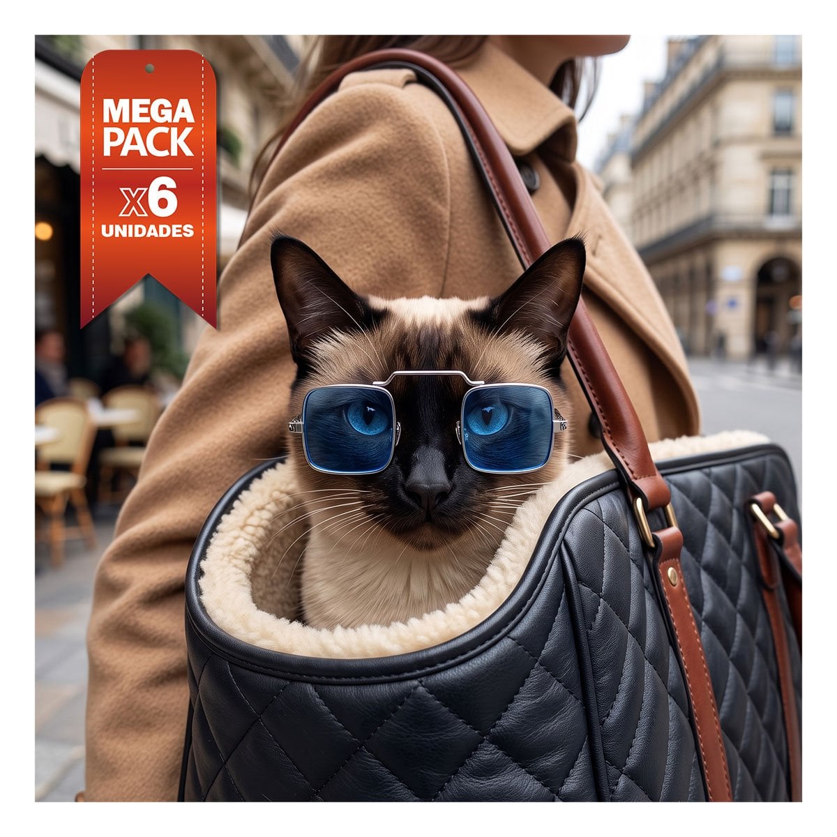PACK6 ANTEOJOS PARA MASCOTA AZUL CON ESTILO CUADRADO PARA DISFRACES YREGALO STICKER - 1