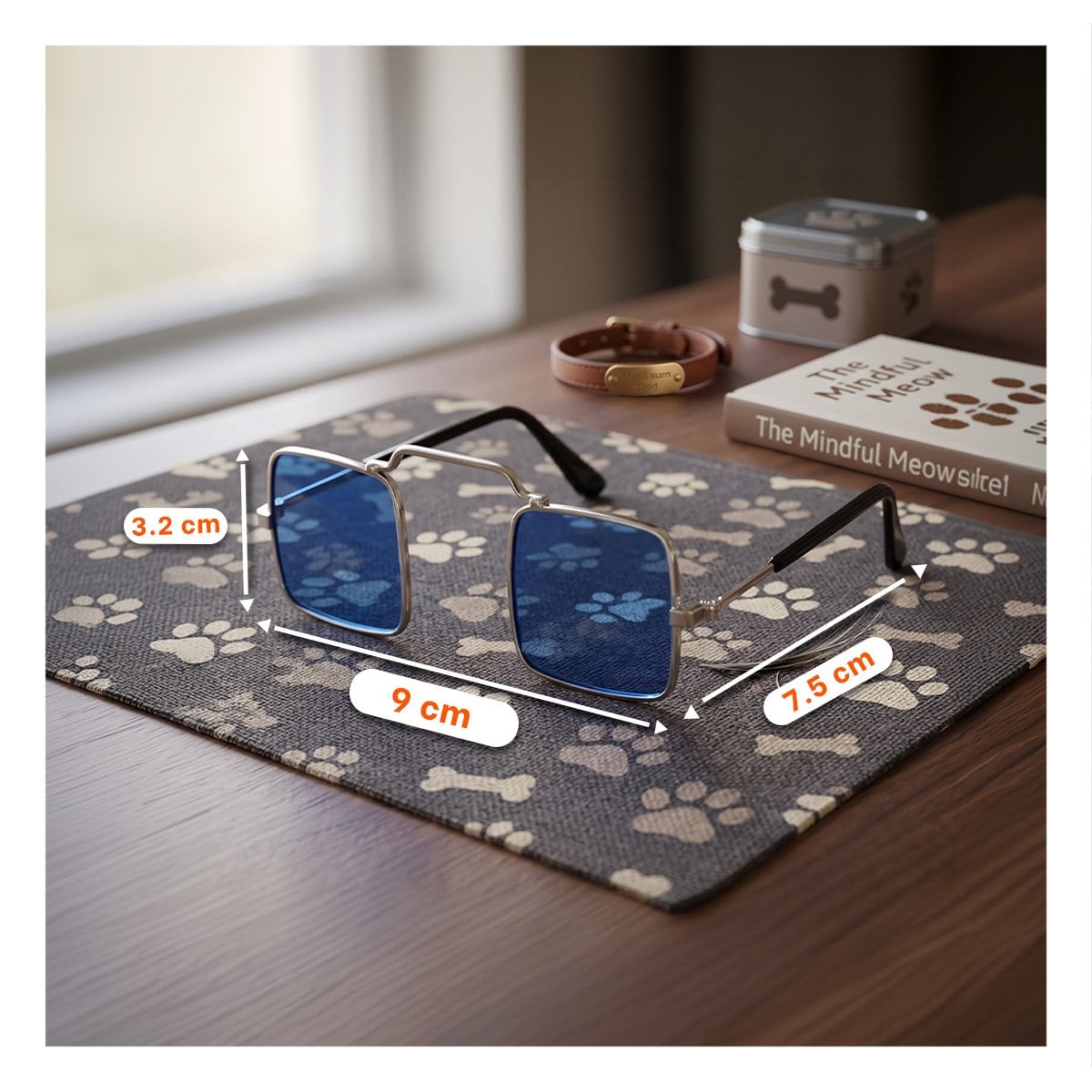 PACK6 ANTEOJOS PARA MASCOTA AZUL CON ESTILO CUADRADO PARA DISFRACES YREGALO STICKER - 3