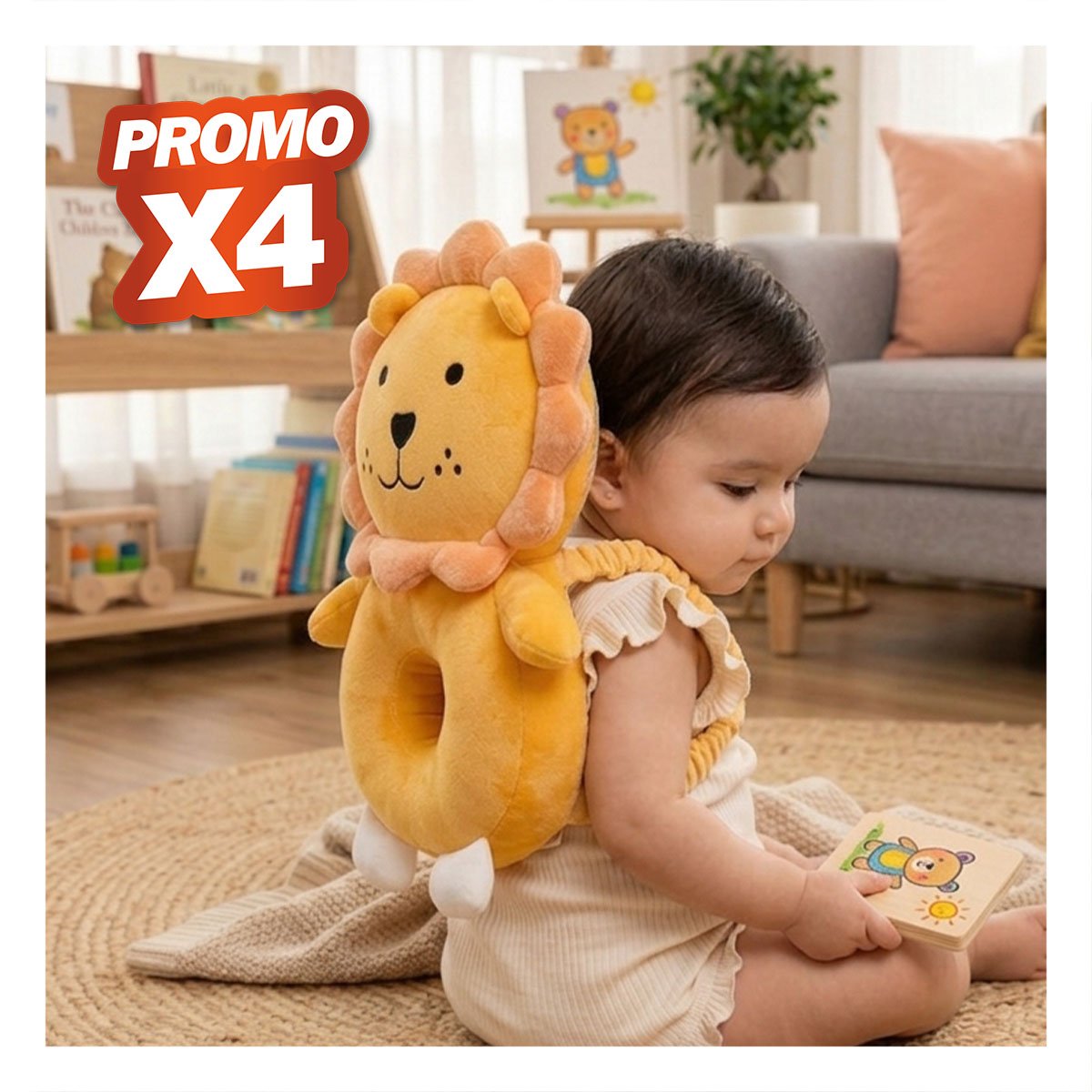 PACK4 ALMOHADILLA LEON AMARILLO PARA CUNA DE BEBE CON PROTECCION INFANTIL YREGALO STICKER - 1