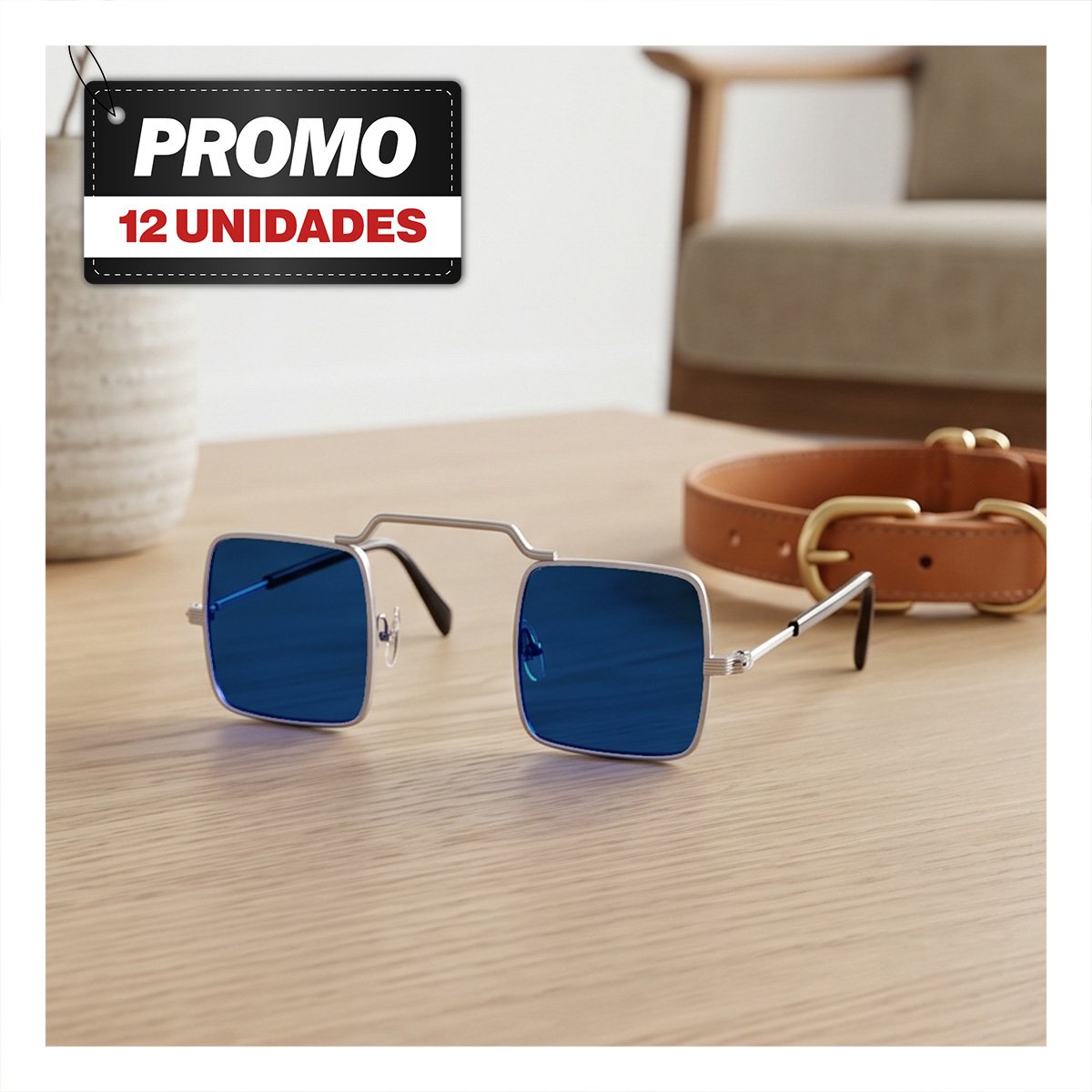 PACK12 GAFAS PARA MASCOTA AZUL CON MARCO CUADRADO PARA CELEBRACIONES YPAPEL REGALO - 1