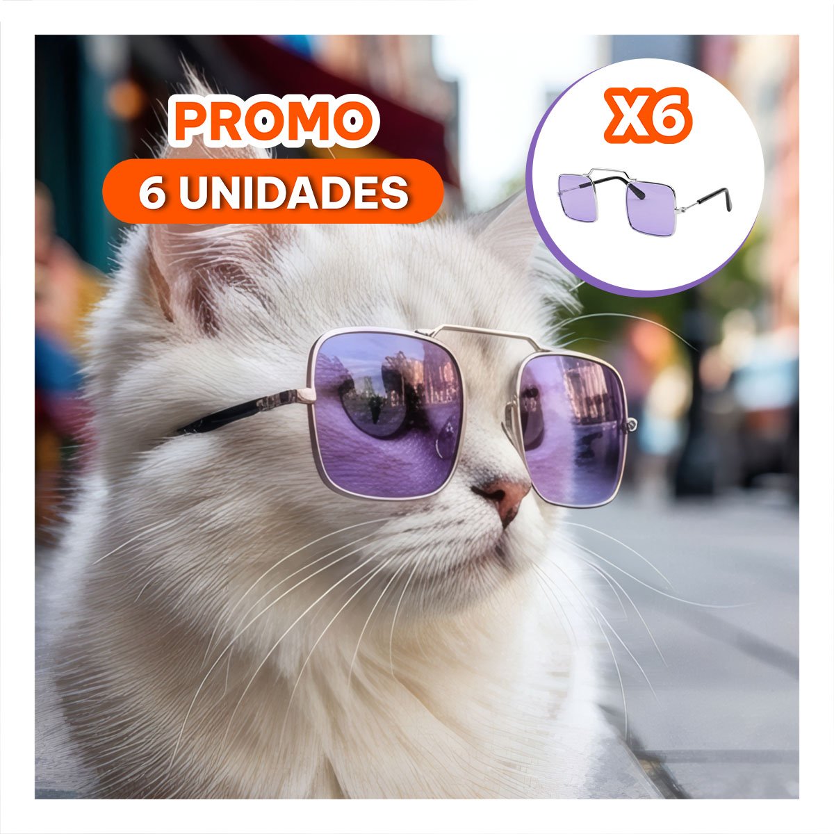 PACK6 LENTES CUADRADOS PARA MASCOTA CON ESTILO MORADO PARA USO DECORATIVO - 1