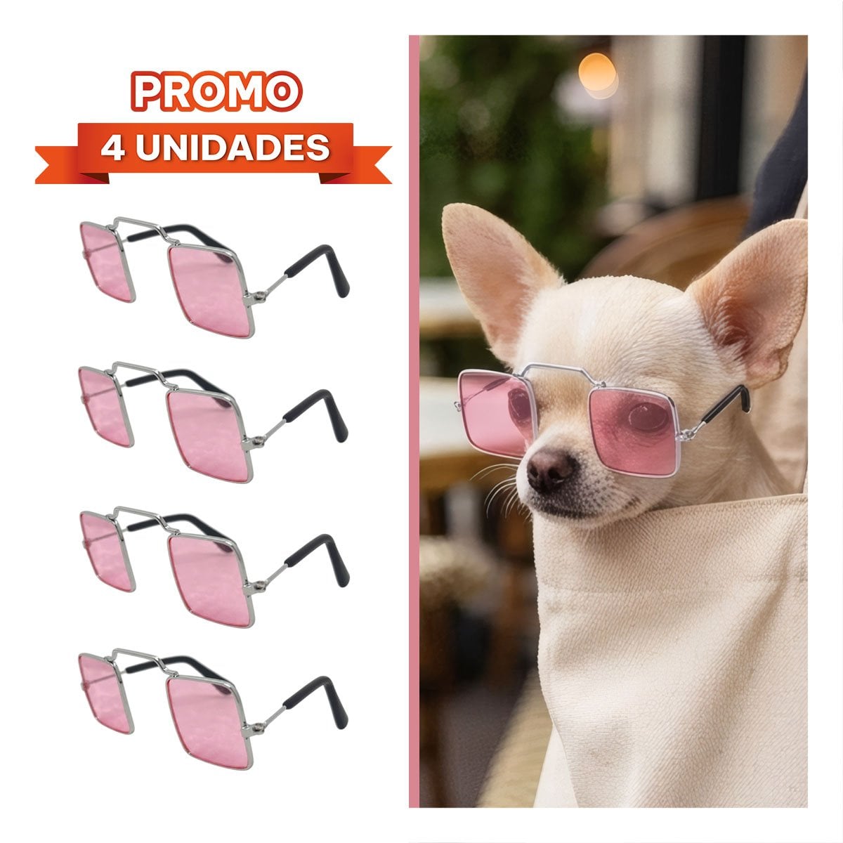 PACK4 LENTES PARA MASCOTA CON ACABADO CUADRADO NEGRO PARA CELEBRACIONES - 1