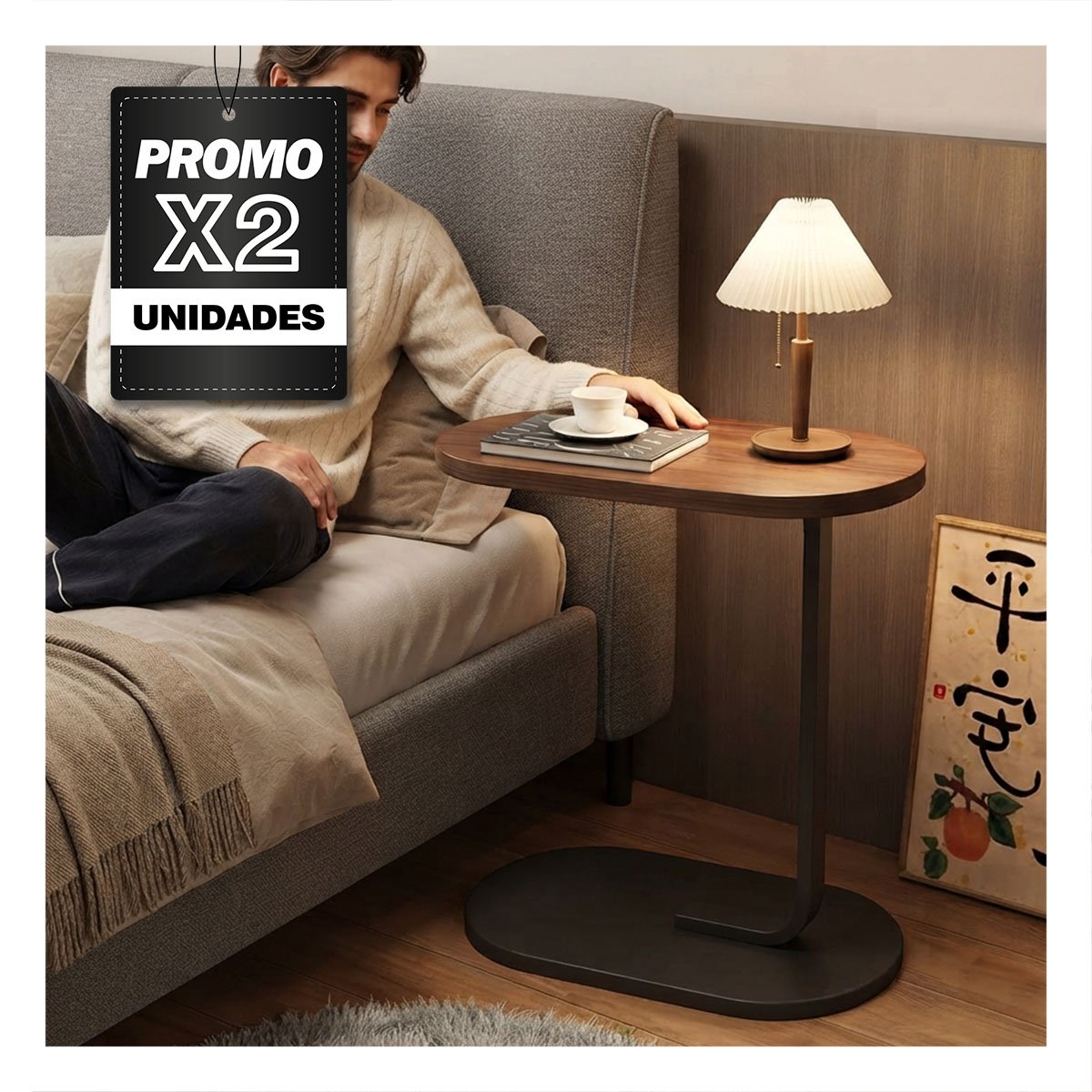 PACK2 MUEBLE LATERAL TIPO C PARA DORMITORIO 42X28X60CM NEGRO Y MARRON RECTANGULAR YPAPEL REGALO - 1