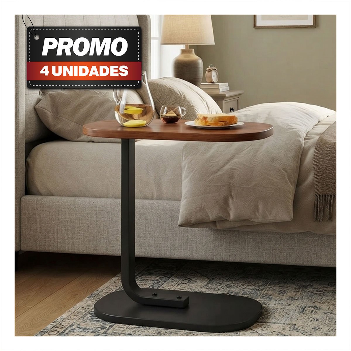 PACK4 ESCRITORIO DE CASA TIPO C NEGRO Y MARRON PARA SALA RECTANGULAR OVALADO YPAPEL REGALO - 1