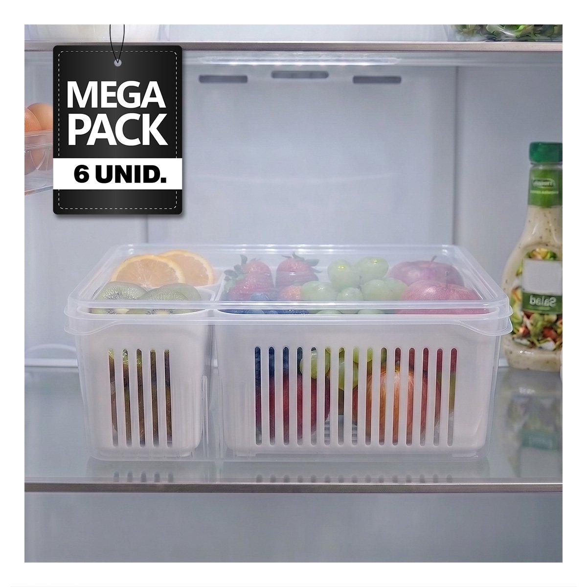 PACK6 CONTENEDOR TRANSPARENTE CON BANDEJAS PARA ESCURRIR Y ORGANIZAR LA COCINA YPAPEL REGALO - 1