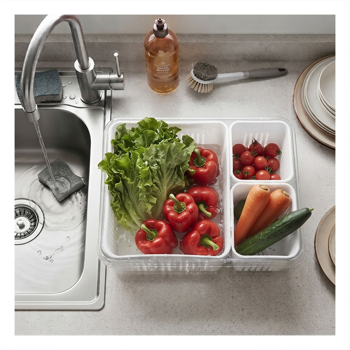 PACK6 CONTENEDOR TRANSPARENTE CON BANDEJAS PARA ESCURRIR Y ORGANIZAR LA COCINA YPAPEL REGALO - 2