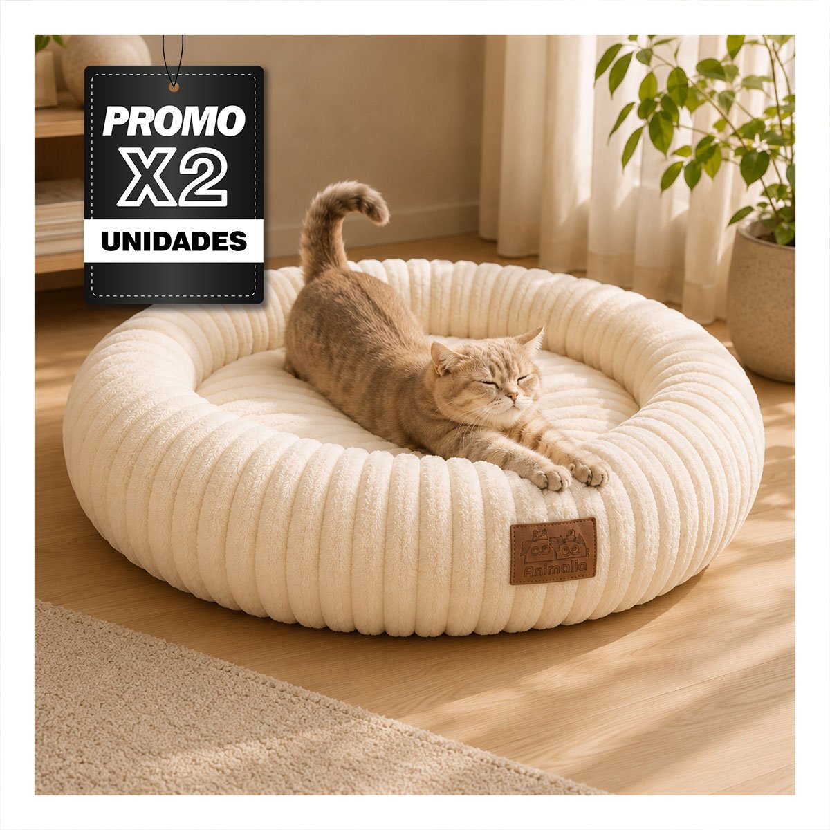 PACK2 CAMA DONA A RAYAS PARA MASCOTAS Y PERROS DE DESCANSO CREMA YPAPEL REGALO - 1