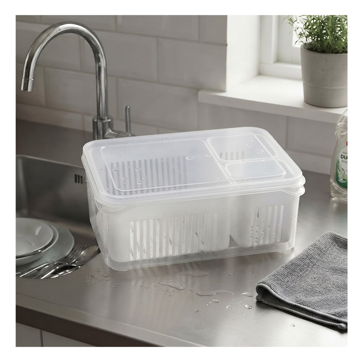 ORGANIZADOR PARA COCINA Y REFRIGERADOR CON 3 BANDEJAS ESCURRIDORAS 23X16,5X8CM Y LIGAS REGALO - 1