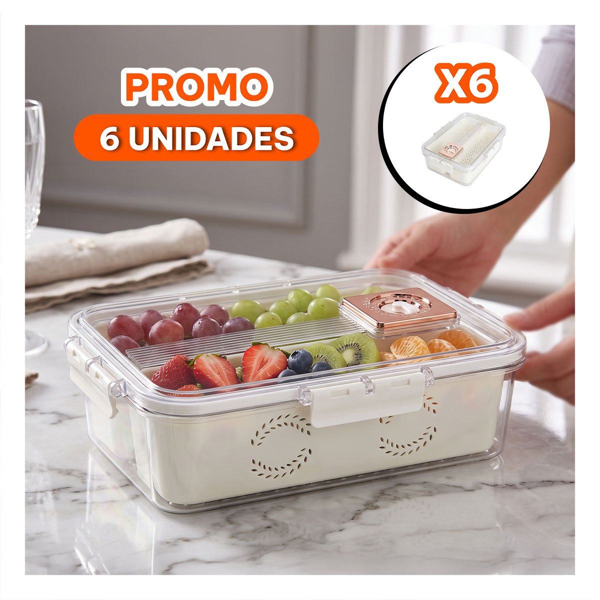 PACK6 ORGANIZADOR DE COCINA CON 2 BANDEJAS ESCURRIDORAS LARGAS TRANSPARENTE 24X17X7CM - 1