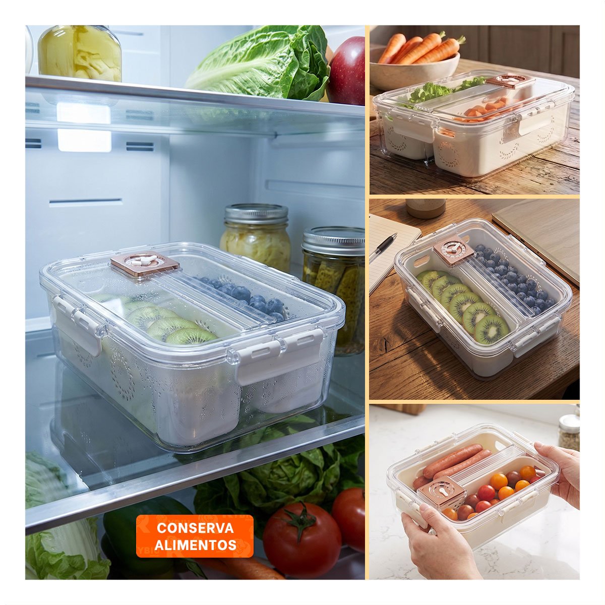 PACK6 ORGANIZADOR DE COCINA CON 2 BANDEJAS ESCURRIDORAS LARGAS TRANSPARENTE 24X17X7CM - 4