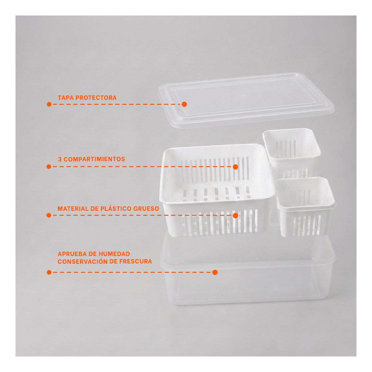 RECIPIENTE DE 3 BANDEJAS ESCURRIDORAS PARA COCINA Y HOGAR TRANSPARENTE Y PAPEL REGALO - 4