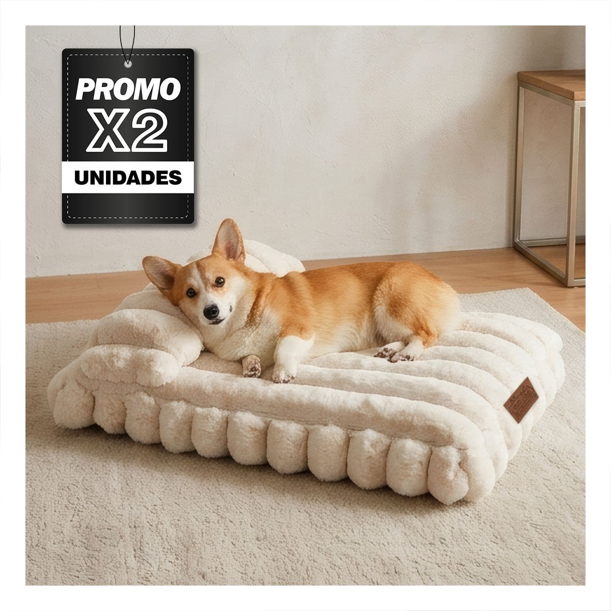 PACK2 COJIN RECTANGULAR CON ALMOHADA EN RAYAS CREMA PARA PERROS DE USO COMODOS YPAPEL REGALO - 1