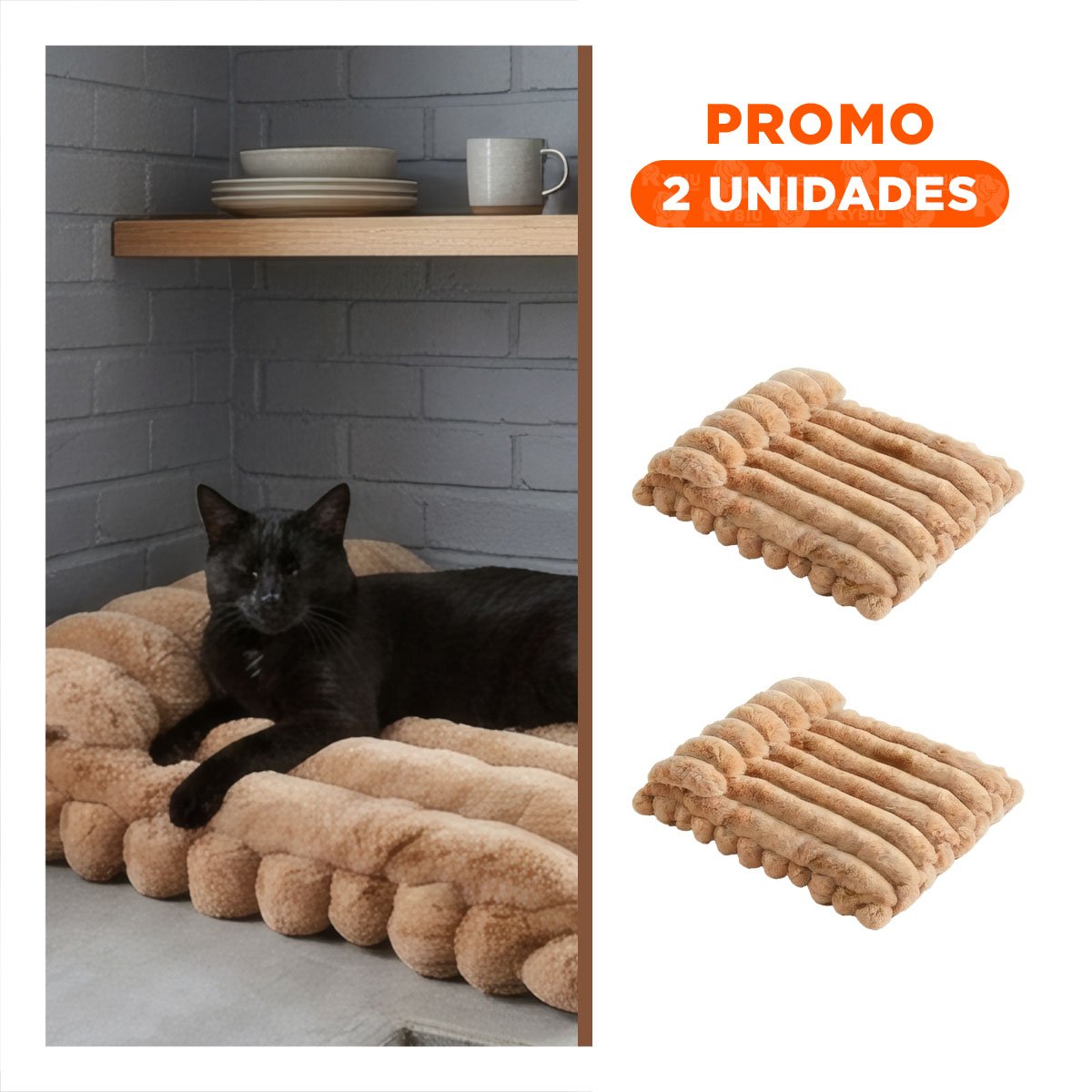 PACK2 COLCHONETA RECTANGULAR CON ALMOHADA A RAYAS PARA PERROS MASCOTAS MARRON - 1