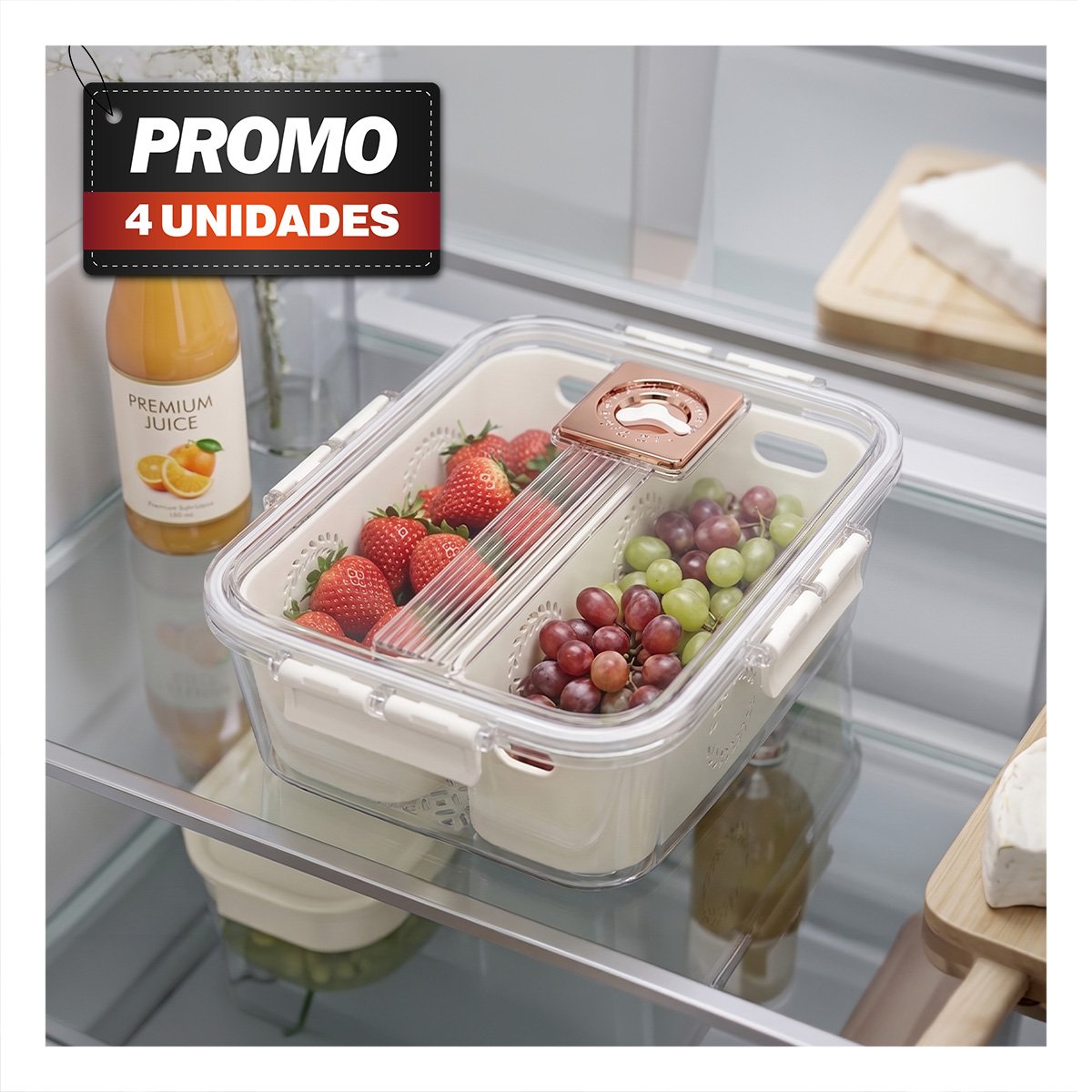 PACK4 RECIPIENTE PARA COCINA CON BANDEJAS ESCURRIDORAS LARGAS YPAPEL REGALO - 1