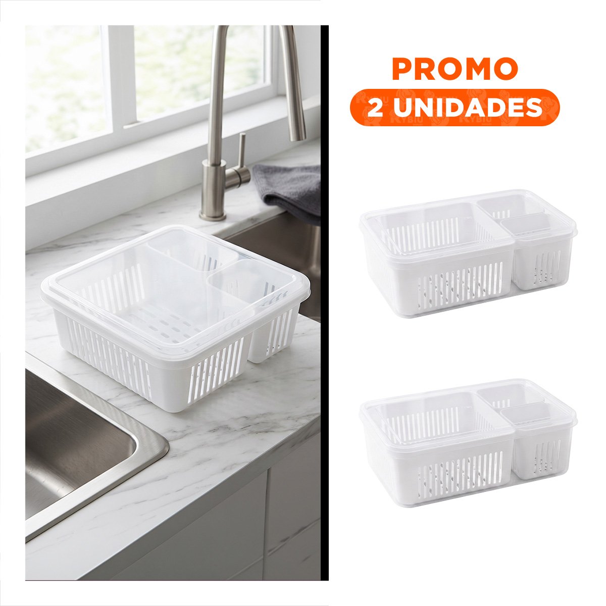 PACK2 RECIPIENTE TRANSPARENTE CON 3 BANDEJAS PARA MANTENER ORDENADA LA COCINA 23X16,5X8CM - 1