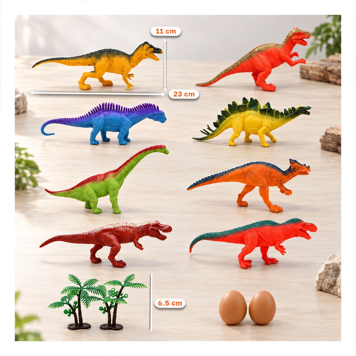 4 ACCESORIOS Y 8 PIEZAS PACK DINOSAURIOS CHIRRIANTE MULTICOLOR PARA JUGAR Y LIGAS REGALO - 3