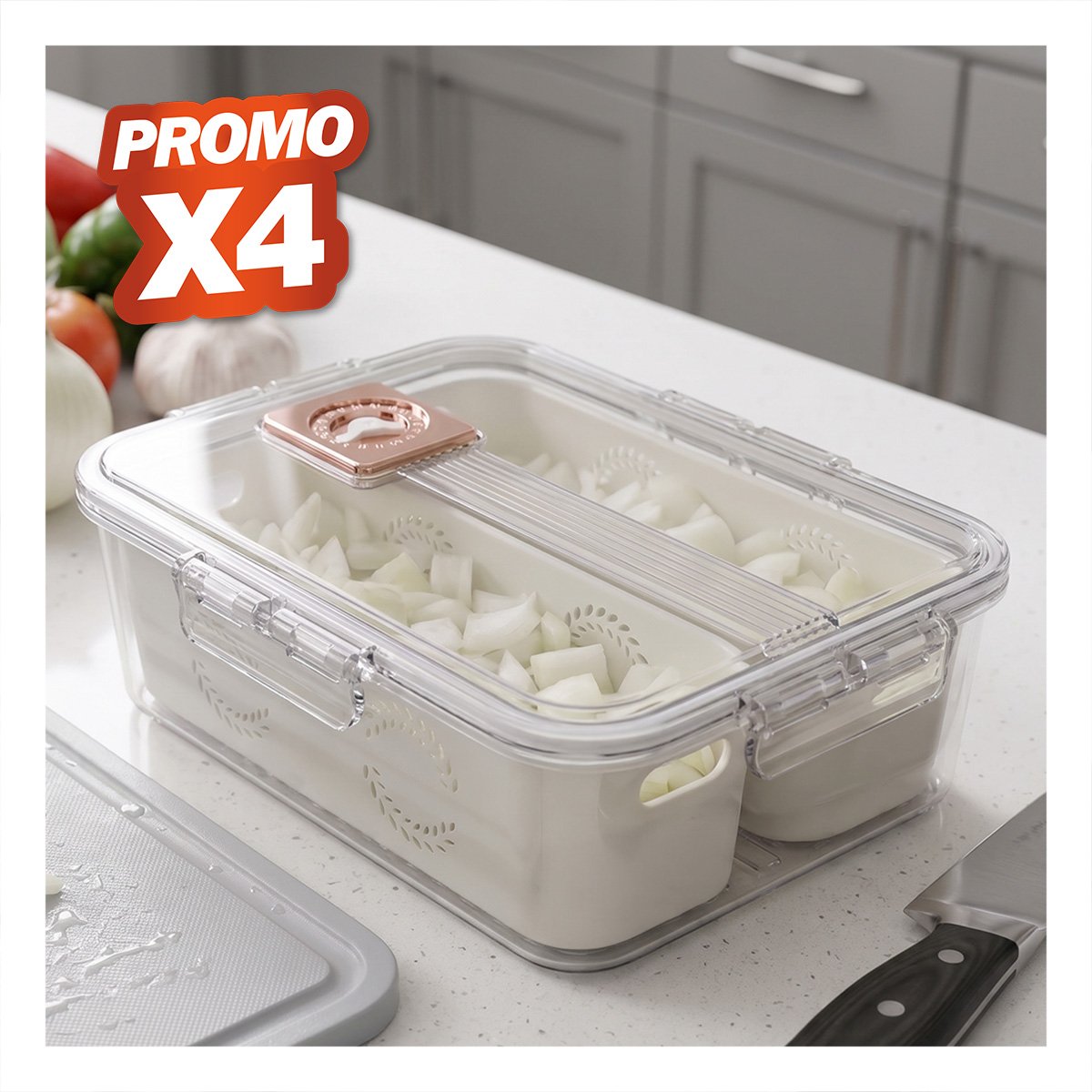 PACK4 CANASTA CON 2 BANDEJAS ESCURRIDORAS LARGAS PARA MANTENER LOS ALIMENTOS YREGALO STICKER - 1