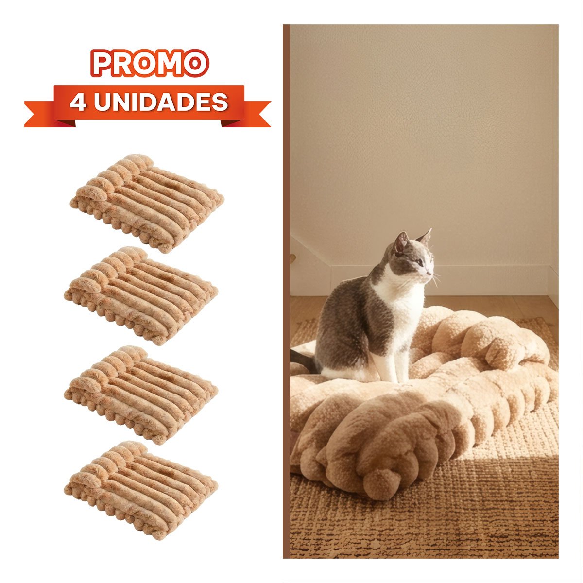PACK4 MOISES CON ALMOHADA A RAYAS PARA MASCOTAS Y PERROS MARRON - 1