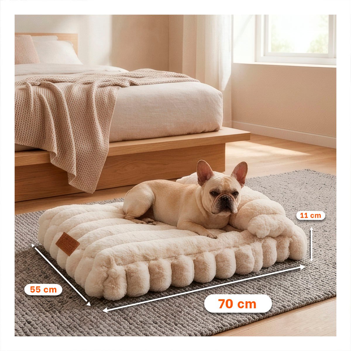 PACK2 COLCHON RECTANGULAR CON ALMOHADA EN RAYAS CREMA PARA PERROS DE USO COMODO YREGALO STICKER - 3
