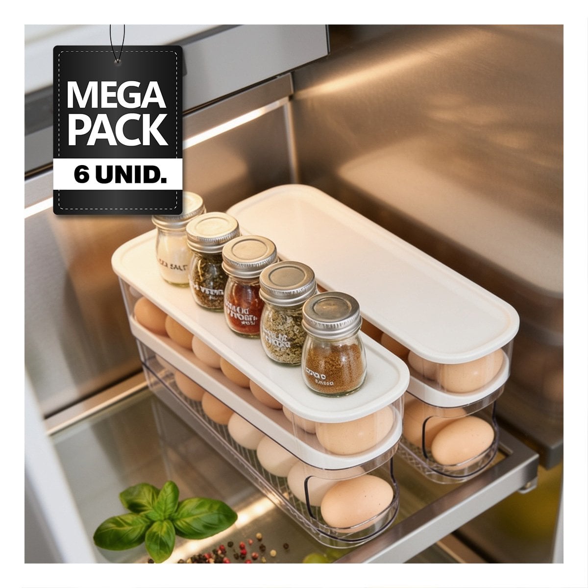 PACK6 DISPENSADOR 2 NIVELES DE HUEVOS BLANCO PARA USO EN COCINA YPAPEL REGALO - 1