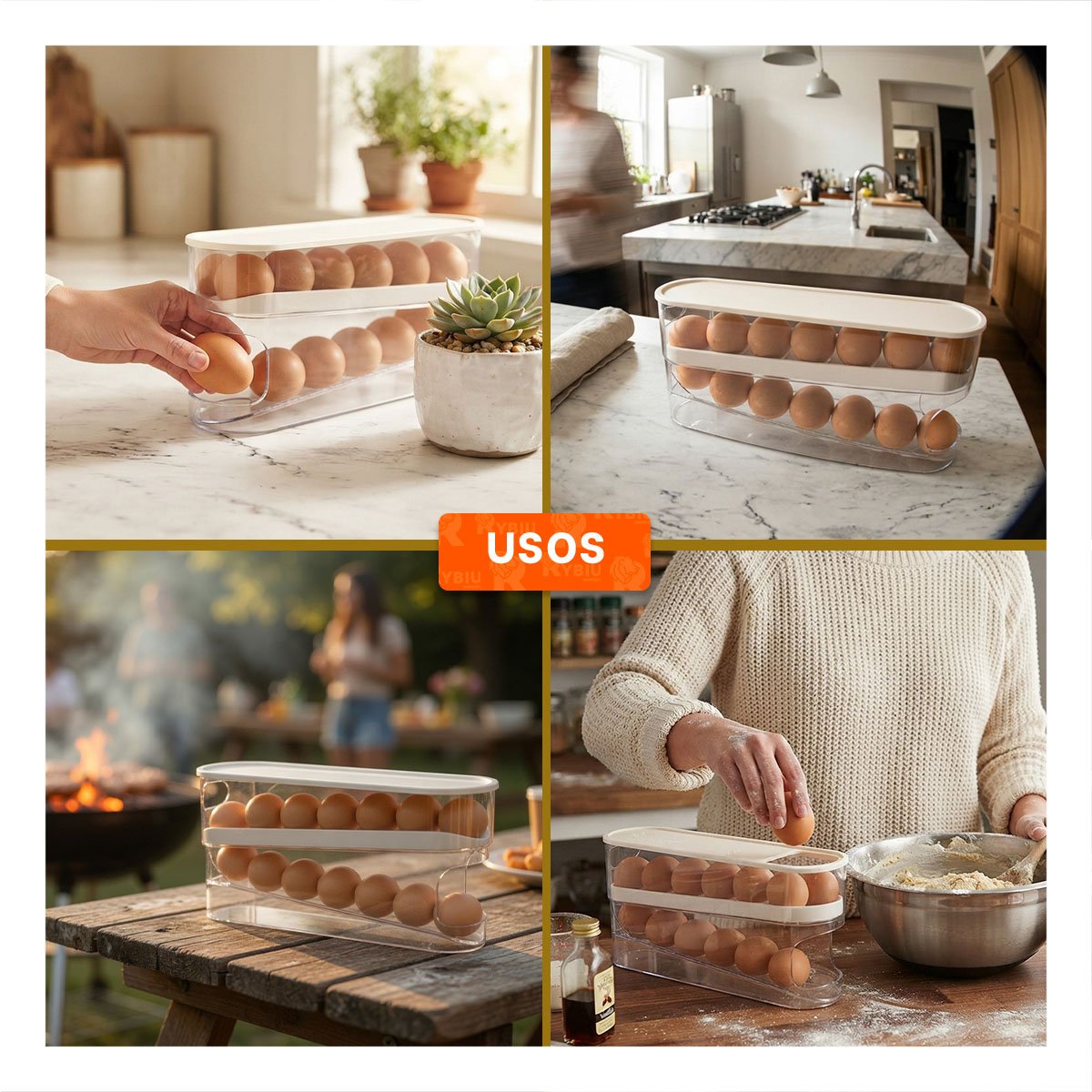 PACK6 DISPENSADOR 2 NIVELES DE HUEVOS BLANCO PARA USO EN COCINA YPAPEL REGALO - 3