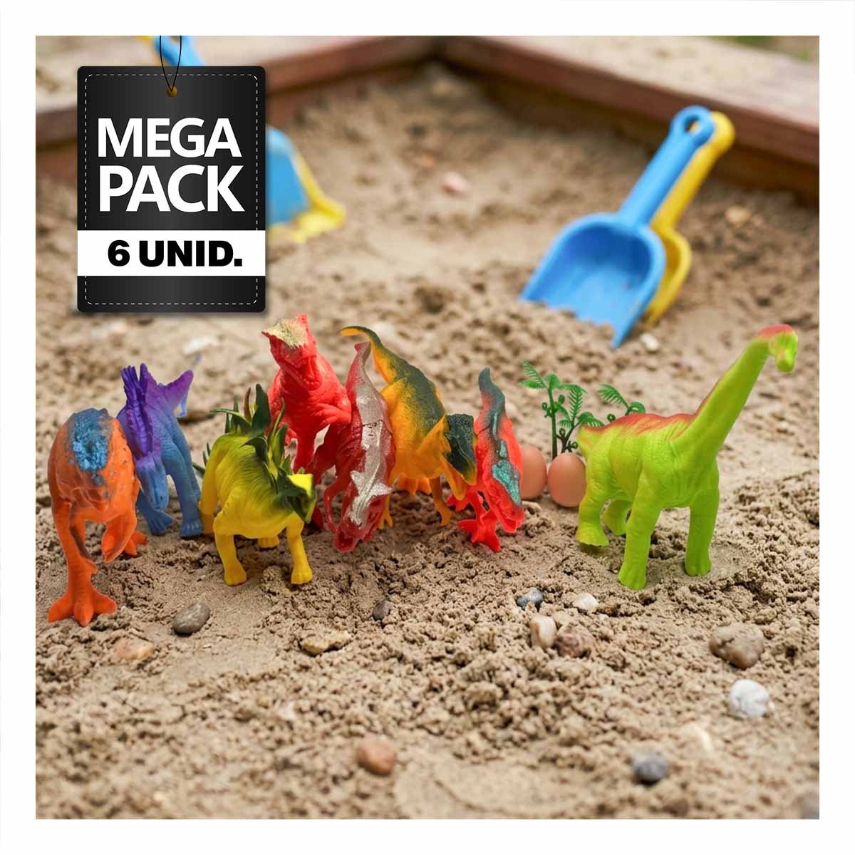 PACK6 CHIRRIANTE MULTICOLOR PARA NINOS CON 8 PIEZAS Y 4 ACCESORIOS DINOSAURIOS YPAPEL REGALO - 1