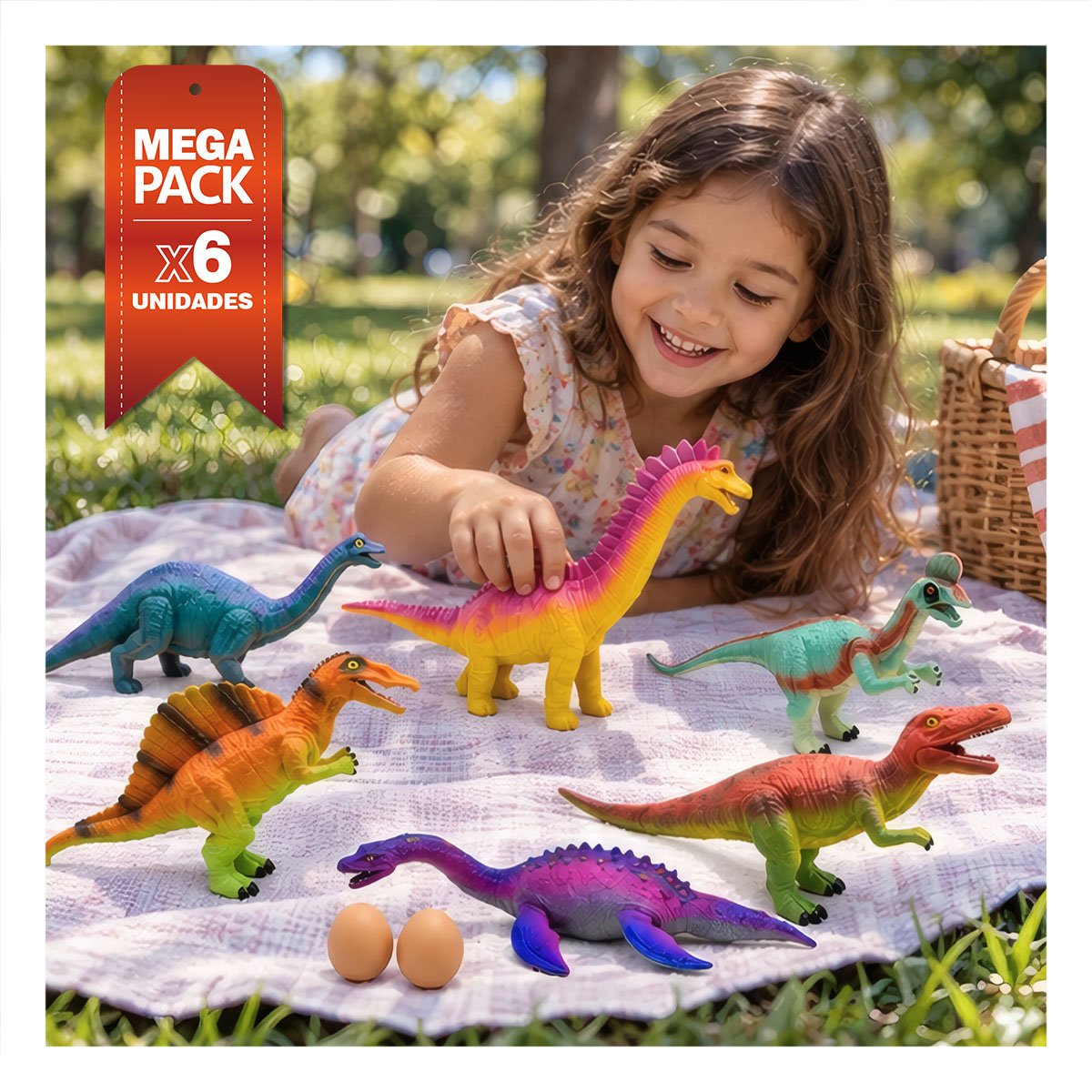 PACK6 DINOSAURIOS CHIRRIANTE MULTICOLOR PARA JUGAR 2 HUEVOS PIEZAS PARA NINOS YREGALO STICKER - 1