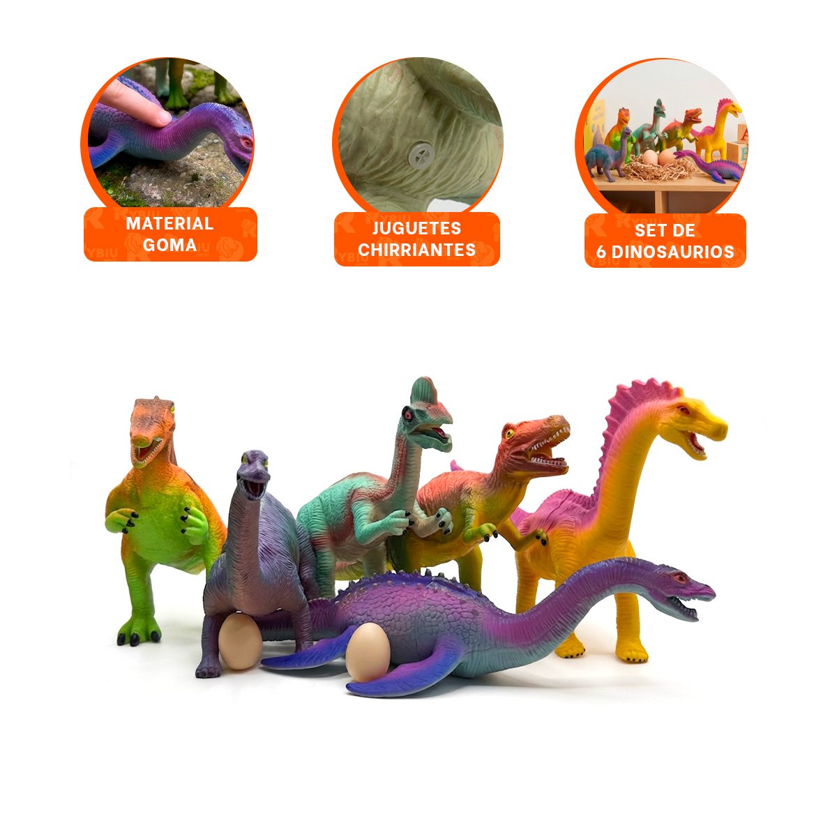 PACK6 DINOSAURIOS CHIRRIANTE MULTICOLOR PARA JUGAR 2 HUEVOS PIEZAS PARA NINOS YREGALO STICKER - 4